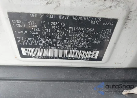 2013 Subaru Outback 2.5I из США, поврежденный, VIN 4S4BRBAC0D3288850